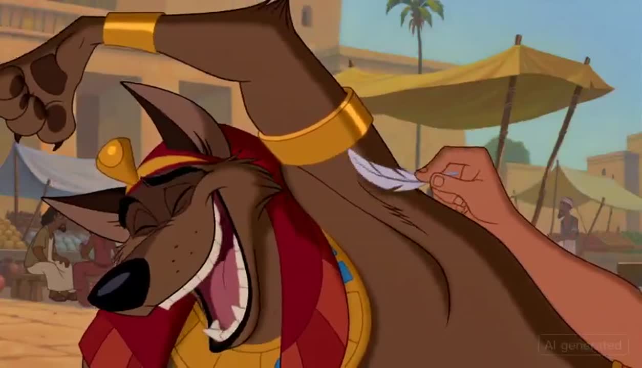 Seedance 2.0 Prompt: Anubis in 90s Disney Style Animated Market Scene