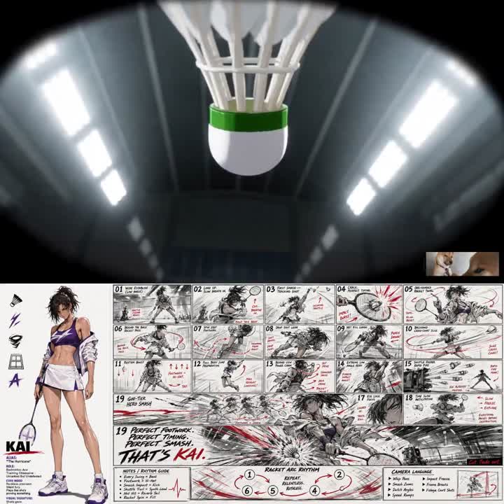 Seedance 2.0 Prompt: Anime Badminton Jump Smash with Kai