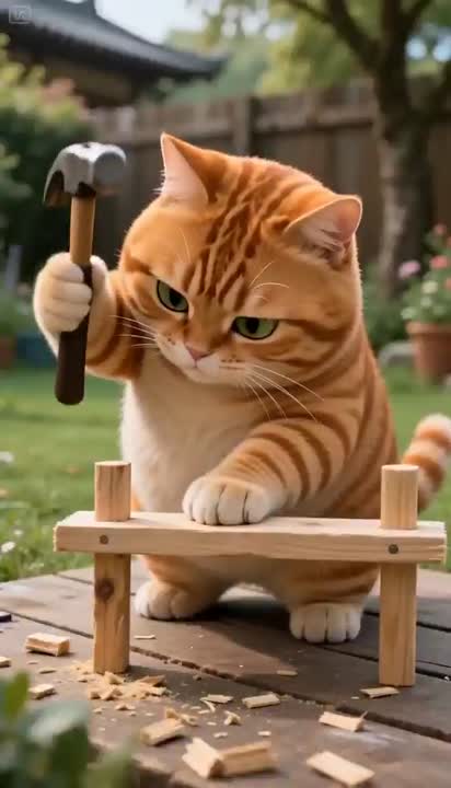Seedance 2.0 Prompt: Anime Cat Carpentry Project