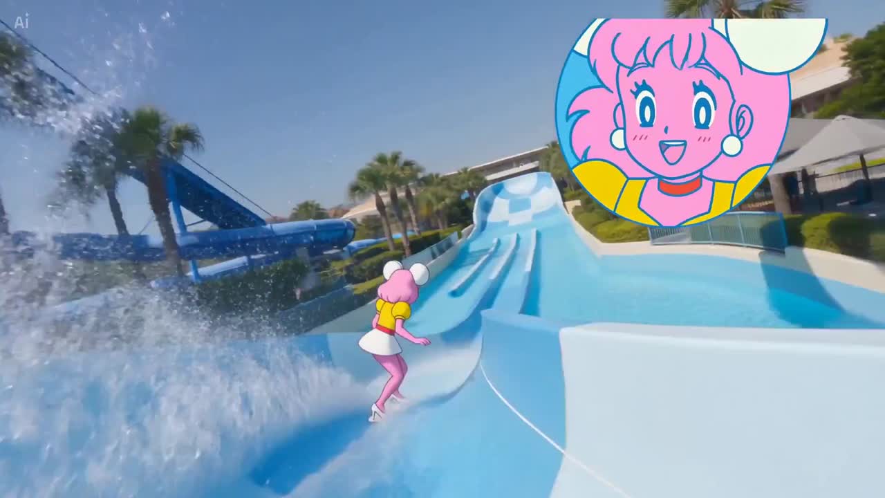 Seedance 2.0 Prompt: Anime Water Slide Thrill Ride