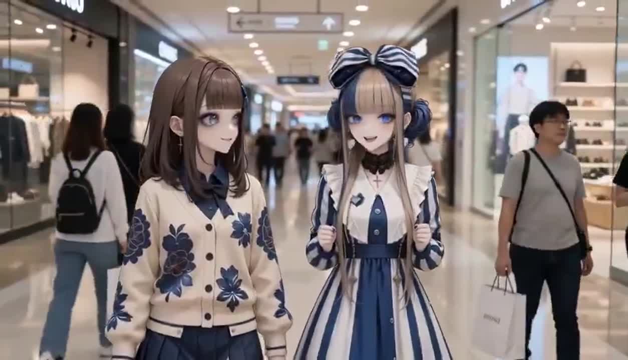 Seedance 2.0 Prompt: Anime Girls in a Photorealistic Shopping Mall