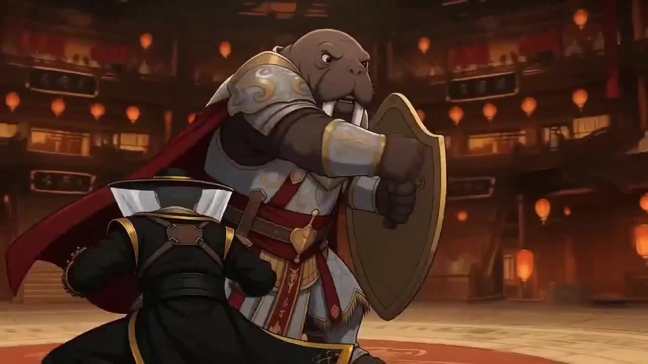 Seedance 2.0 Prompt: Anime Fight - Sir Walrus vs. Bee Kang