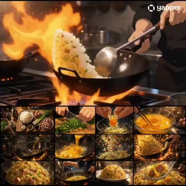 Seedance 2.0 Prompt: Golden Fried Rice Anime Cooking Video
