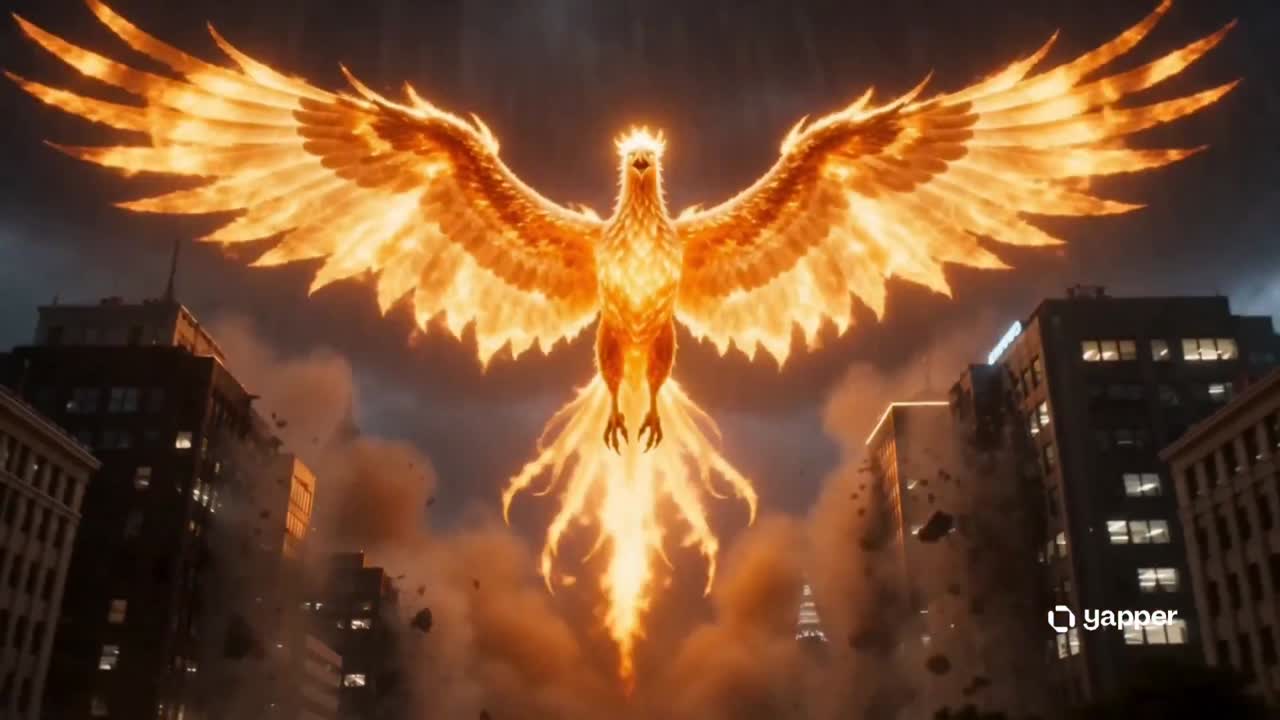 Seedance 2.0 Prompt: Apocalyptic Phoenix Rebirth in a Stormy Megacity