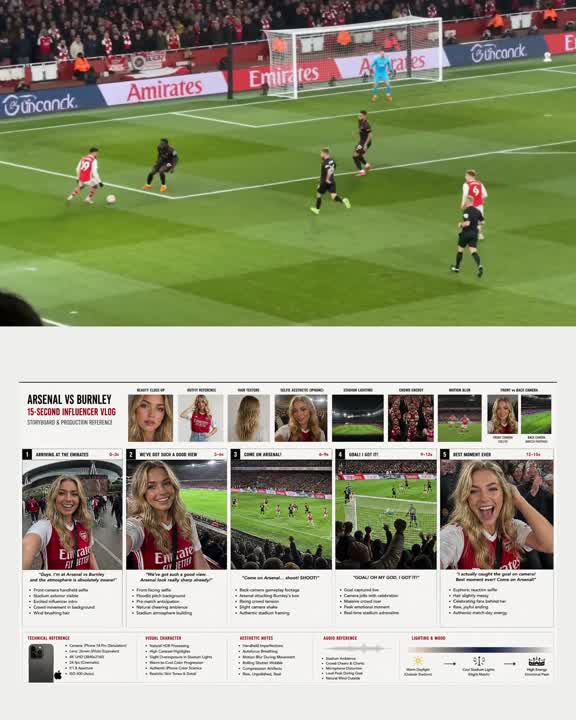 Seedance 2.0 Prompt: Arsenal Fan's Cinematic Vlog at Emirates Stadium