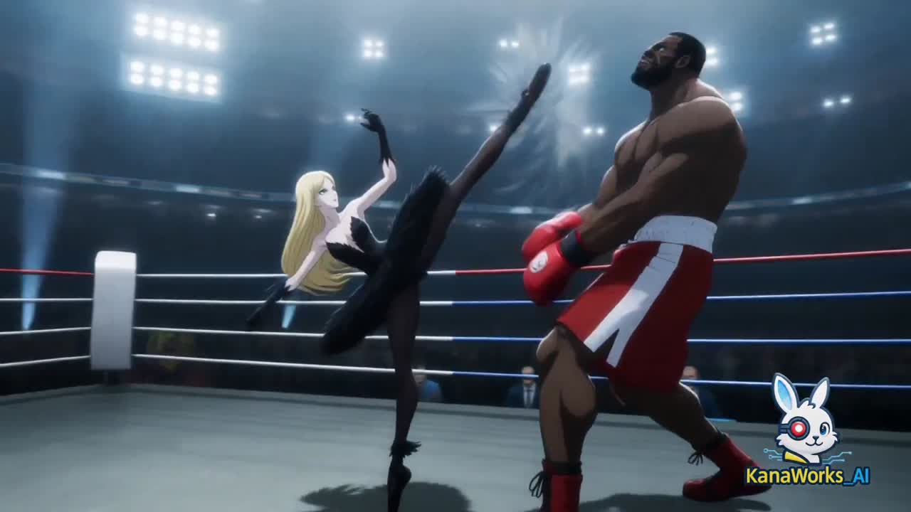 Seedance 2.0 Prompt: Ballerina vs. Boxer Anime Fight