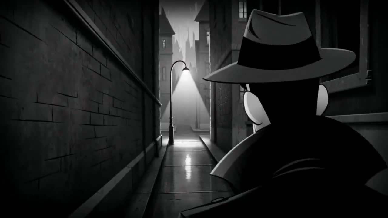 Seedance 2.0 Prompt: Black-and-White Alley at Night