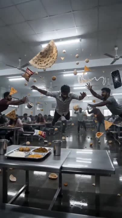 Seedance 2.0 Prompt: Bullet Time Effect in a College Canteen