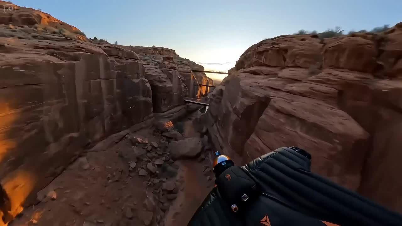 Seedance 2.0 Prompt: Canyon Wingsuit Flight at Sunrise