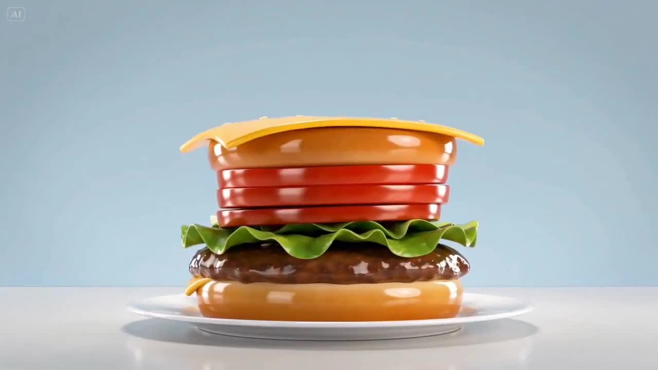 Seedance 2.0 Prompt: Cartoon Burger Stacking Animation
