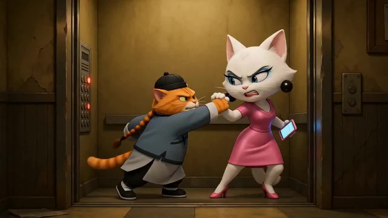 Seedance 2.0 Prompt: Cat Elevator Fight Animation