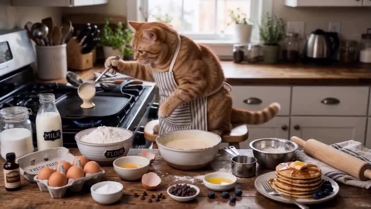Seedance 2.0 Prompt: Cat Making Pancakes - Cinematic Animation