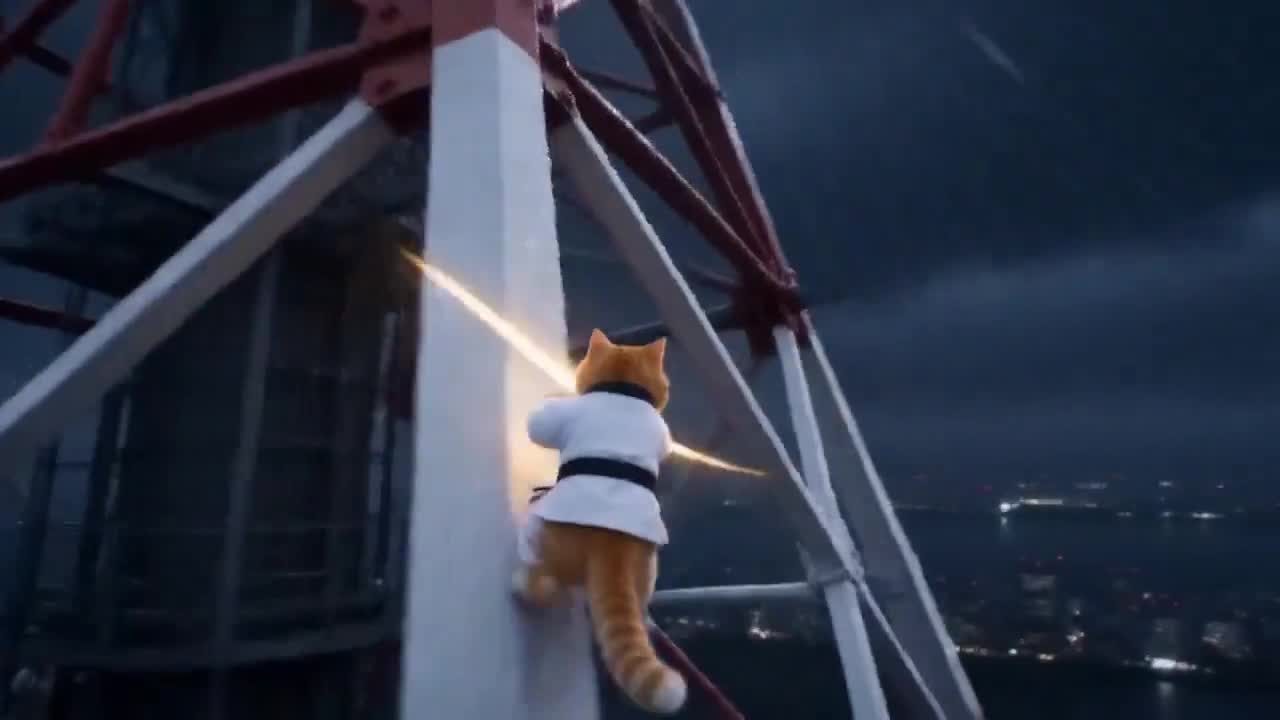 Seedance 2.0 Prompt: Cat Master's Epic Tokyo Tower Descent