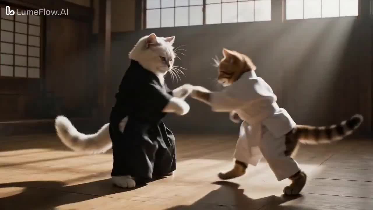 Seedance 2.0 Prompt: CatFu Dojo Fight Scene