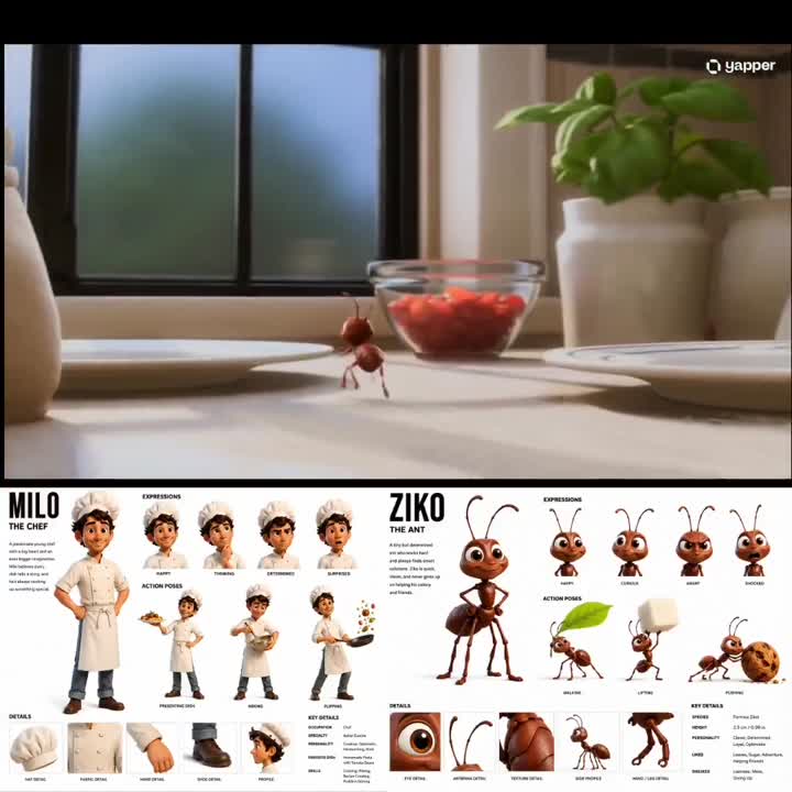 Seedance 2.0 Prompt: Chef Milo Chases Ant Ziko in Chaotic Kitchen Antics