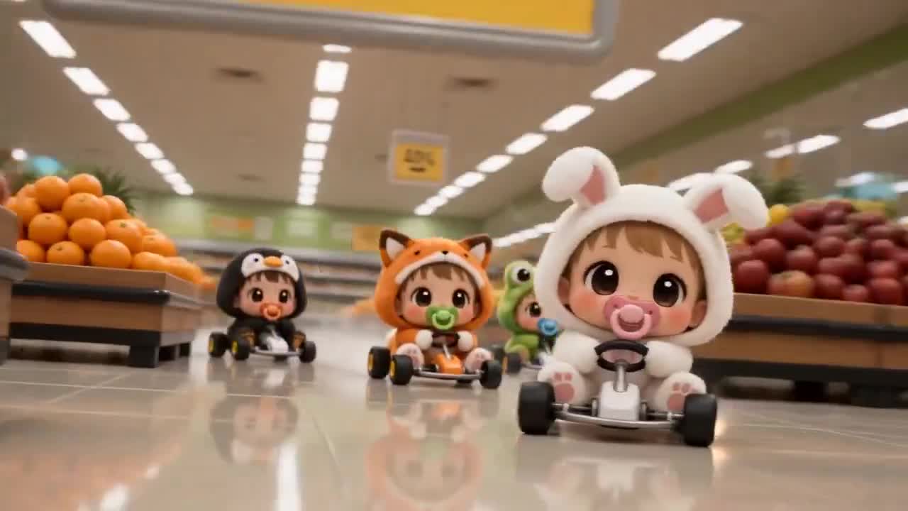 Seedance 2.0 Prompt: Chibi Baby Go-Kart Race in a Supermarket