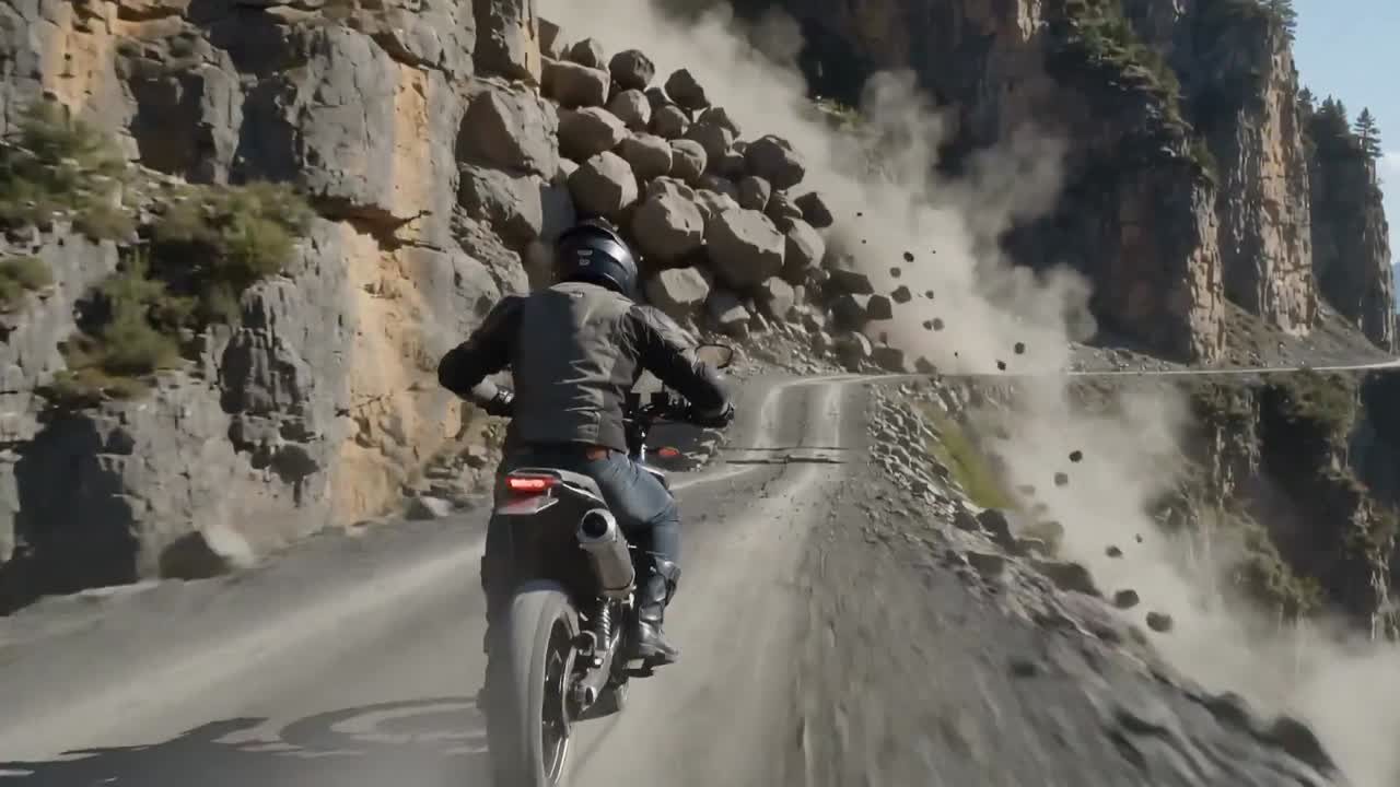 Seedance 2.0 Prompt: Cinematic Cliff Trail Motorcycle Action
