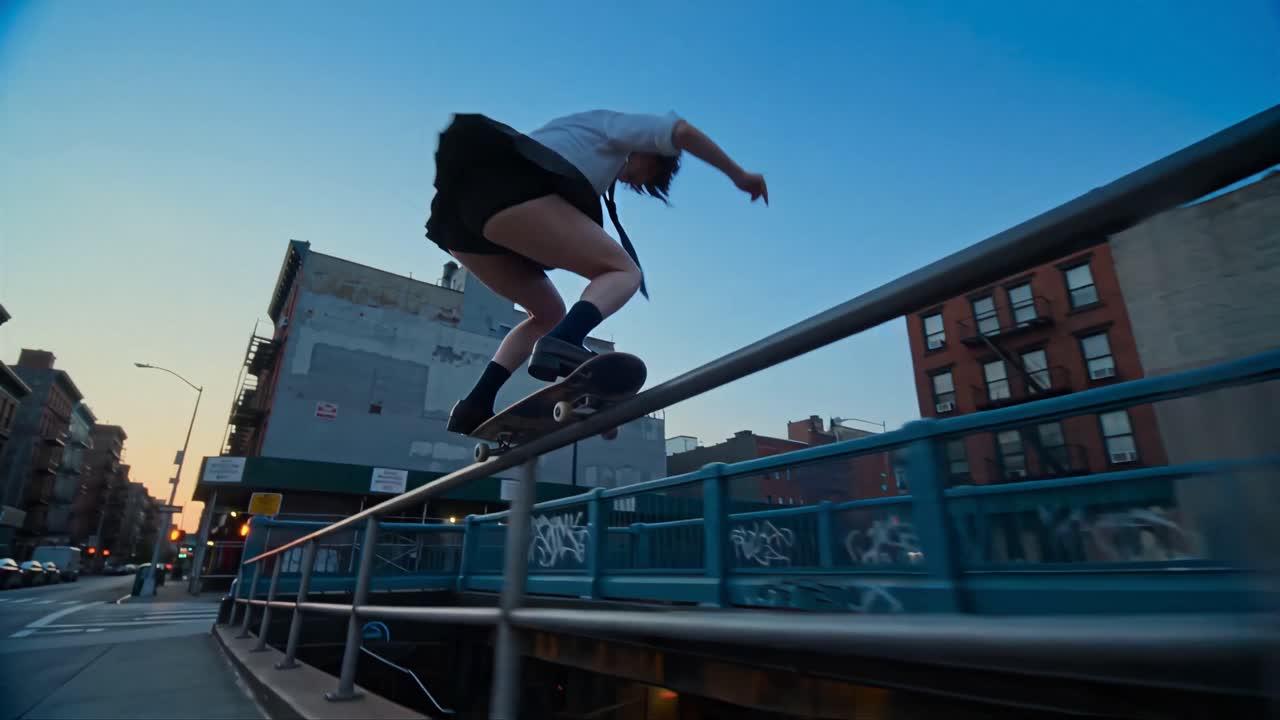 Seedance 2.0 Prompt: Cinematic NYC Blue-Hour Skateboarding Video
