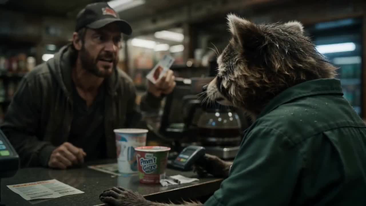 Seedance 2.0 Prompt: Cinematic Raccoon Convenience Store Shift