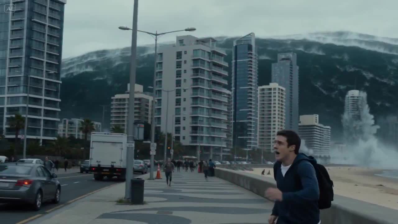 Seedance 2.0 Prompt: Cinematic Tsunami City Chase Video
