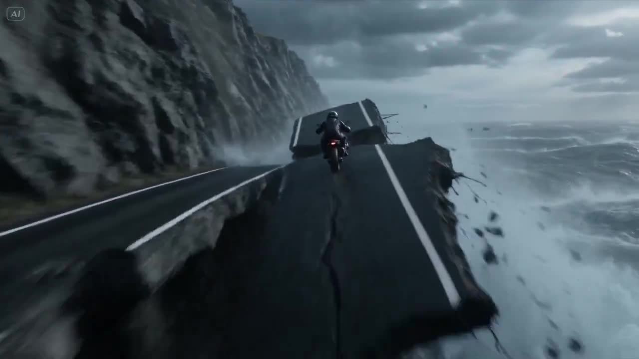 Seedance 2.0 Prompt: Hyperrealistic Cliffside Disaster Chase