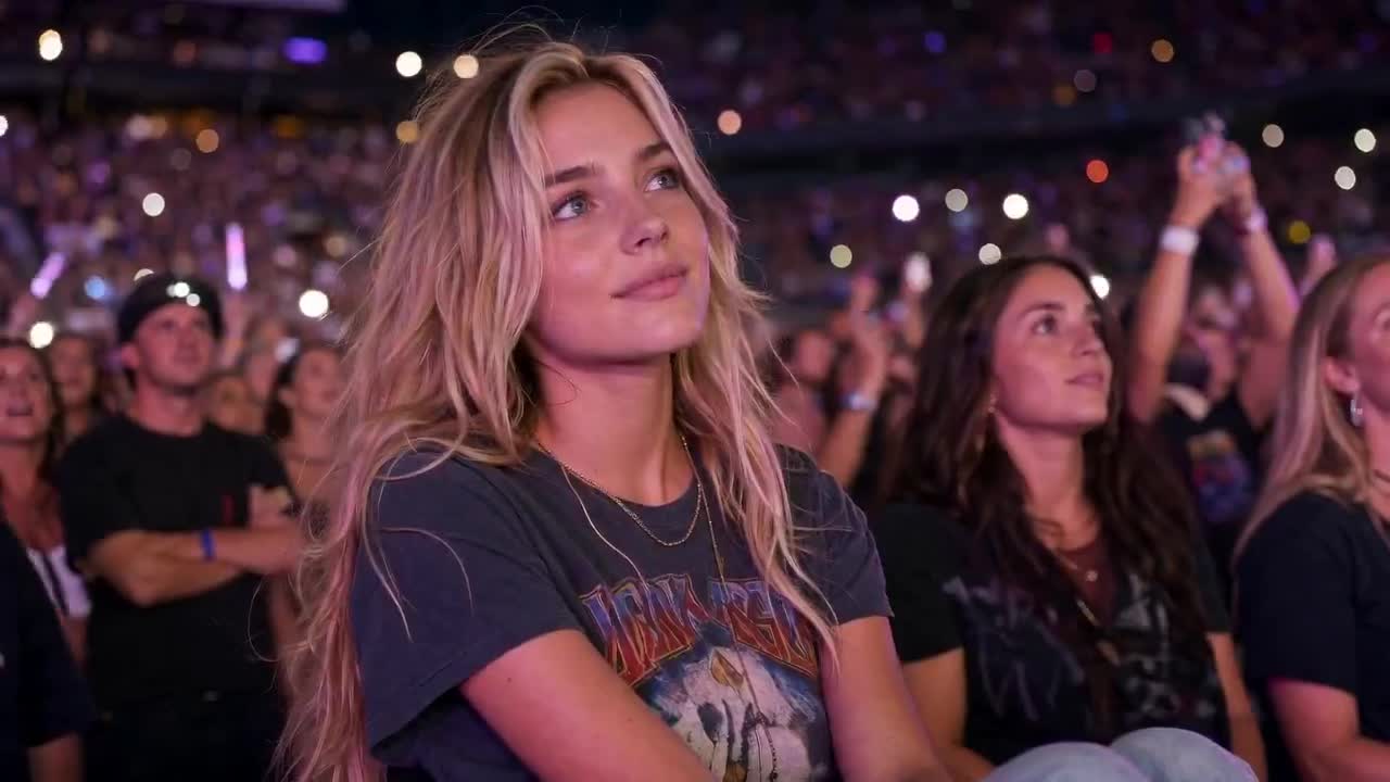 Seedance 2.0 Prompt: Blonde Woman at Concert Stadium