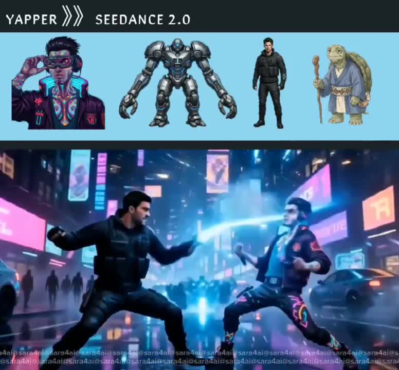 Seedance 2.0 Prompt: Cyberpunk Anime Fight Scene with Neon Glow
