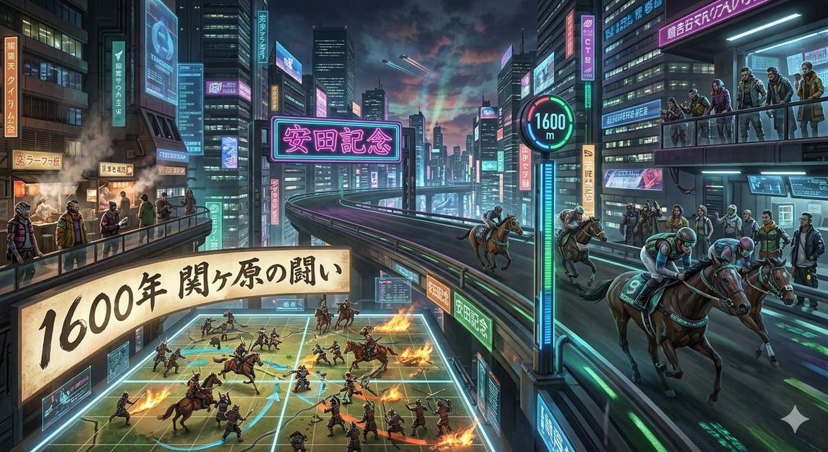 Cyberpunk Historical Horse Race: Sekigahara 1600 (Nano Banana Pro AI Prompt) AI image prompt preview generated with Synterial