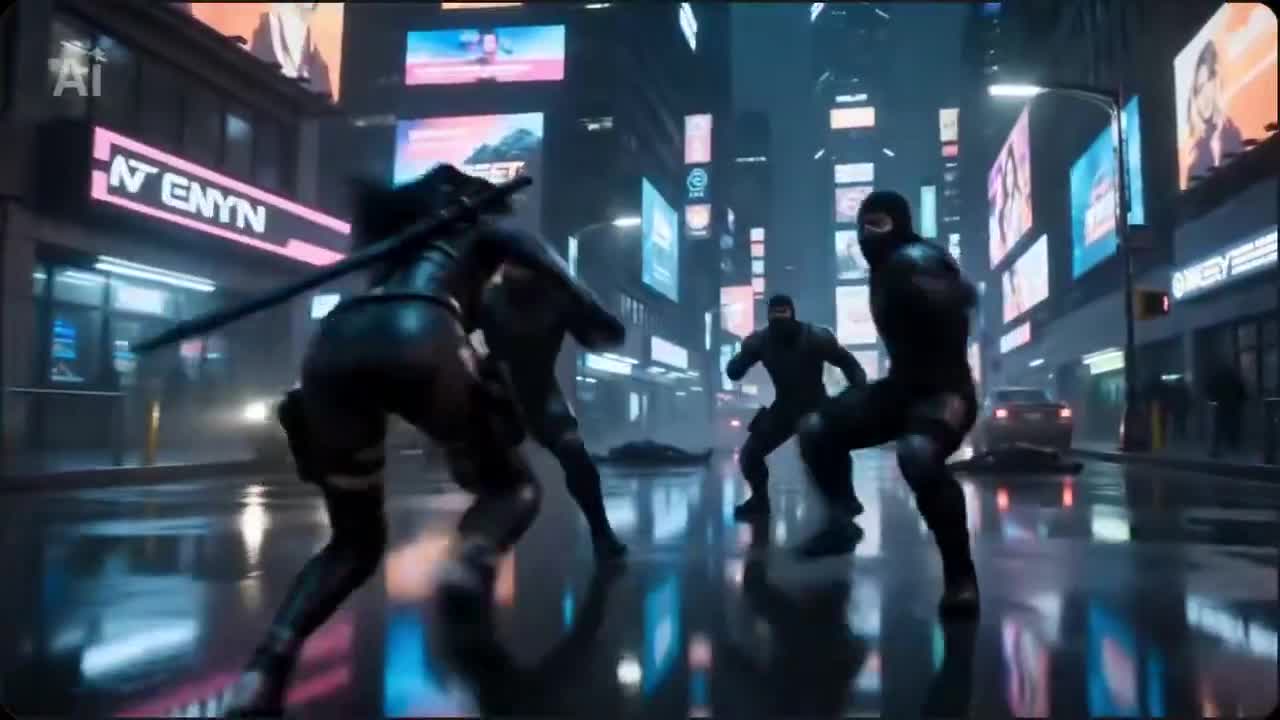 Seedance 2.0 Prompt: Cyberpunk Ninja Battle in Ginza
