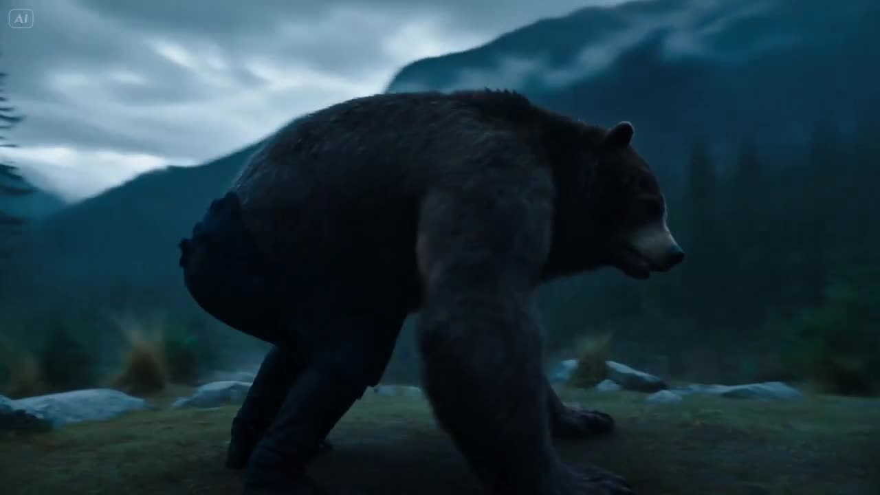Seedance 2.0 Prompt: Dark Fantasy Bear Transformation in a Storm