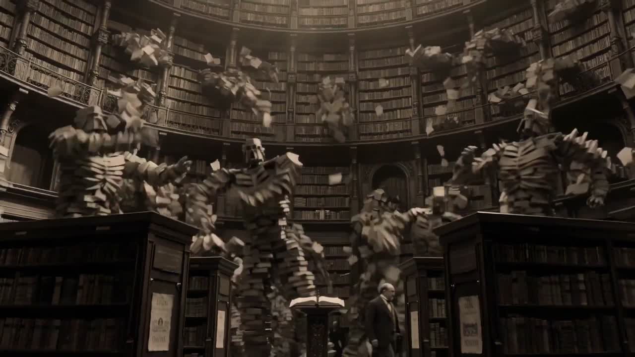 Seedance 2.0 Prompt: Dark Fantasy Library & Paper Golems