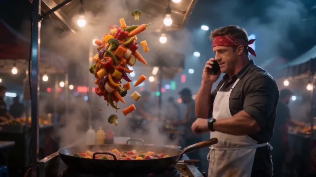 Seedance 2.0 Prompt: Absurdist Street Food Vendor - Freeze Frame Comedy