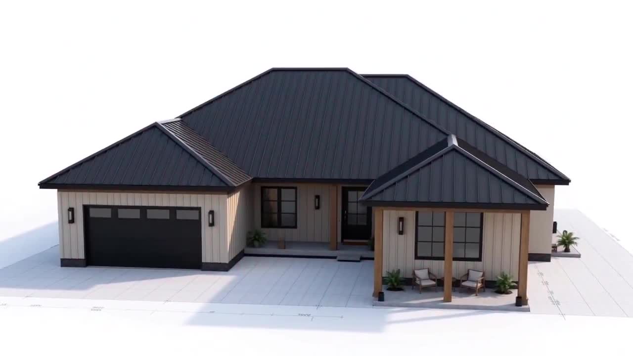 Seedance 2.0 Prompt: Blueprint to Modern Farmhouse Transformation Timelapse