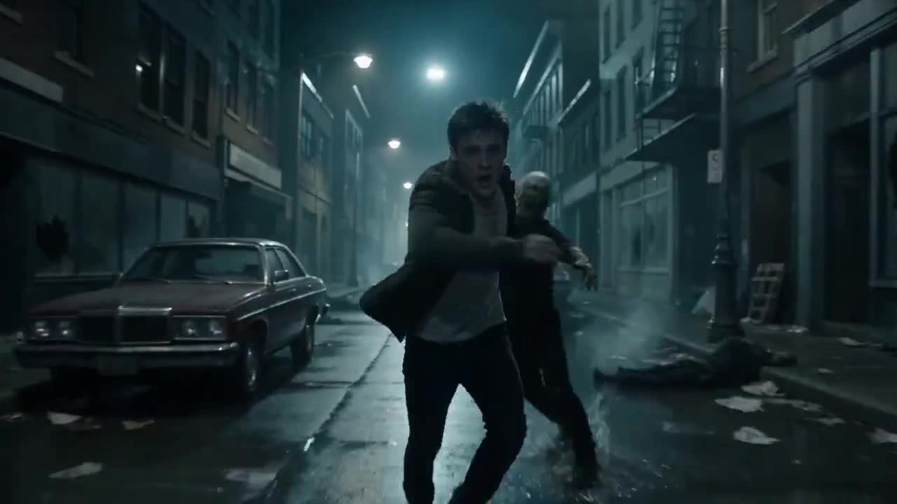 Seedance 2.0 Prompt: Zombie Chase in a Foggy City at Night
