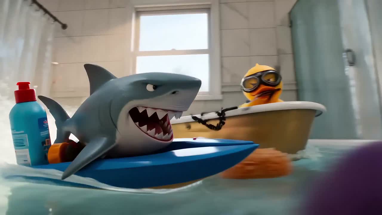 Seedance 2.0 Prompt: Duck Formula Splash - 3D Animation