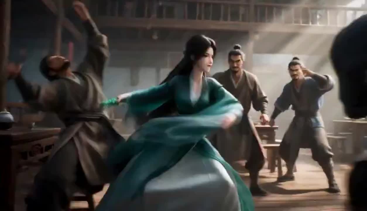 Seedance 2.0 Prompt: Wuxia Teahouse Fight Animation