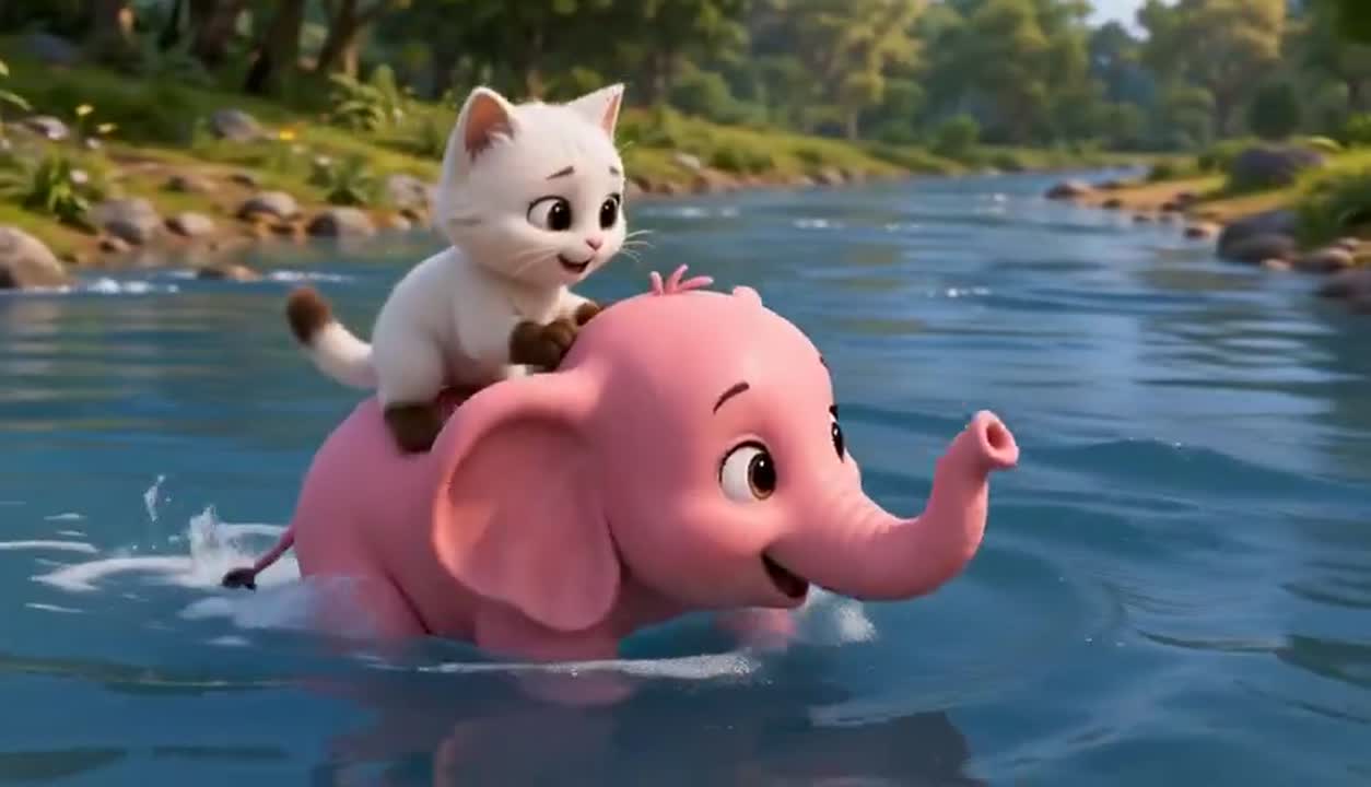 Elephant and Kitten River Rescue - Seedance 2.0 Prompt