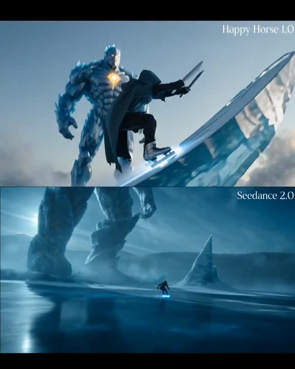 Seedance 2.0 Prompt: Ice Skater vs. Ice Golem Cinematic