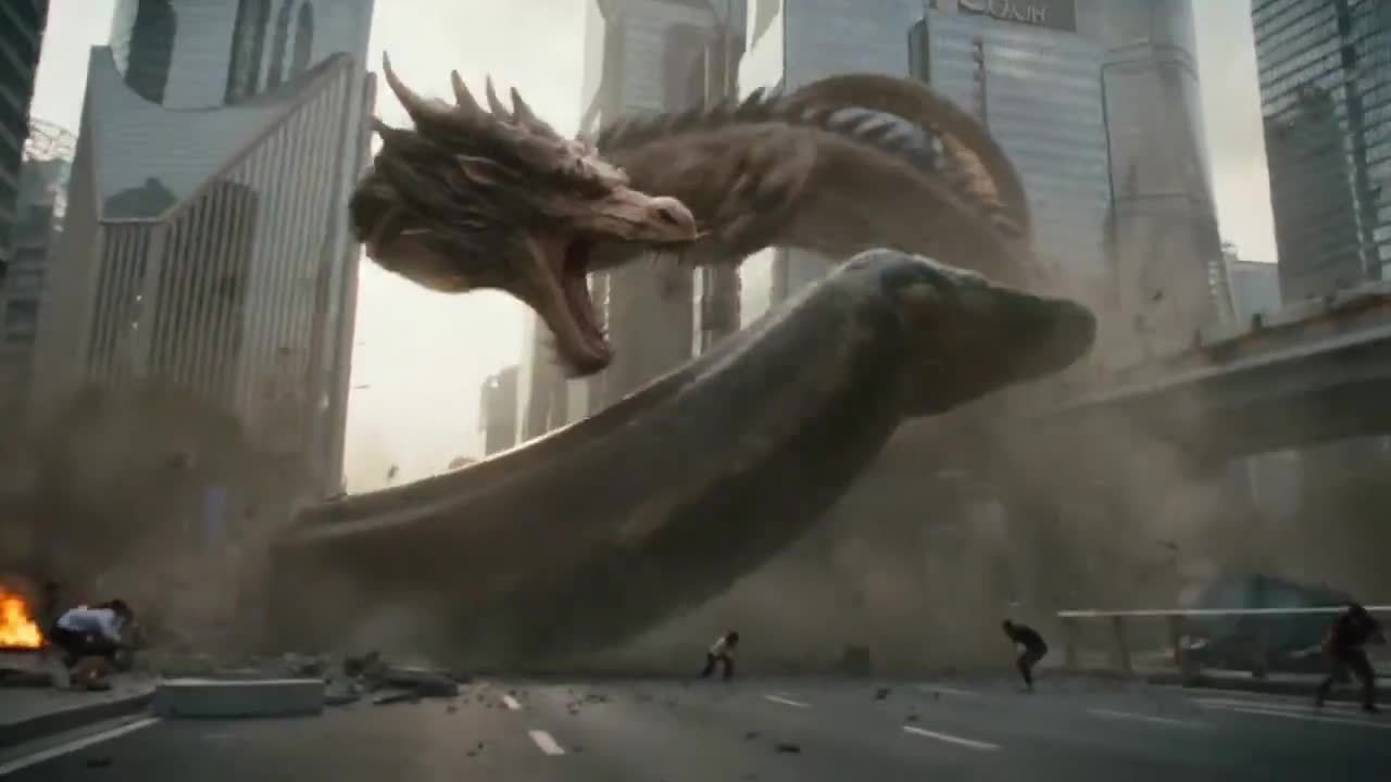 Seedance 2.0 Prompt: Giant Python vs. Wingless Chinese Dragon in Megacity