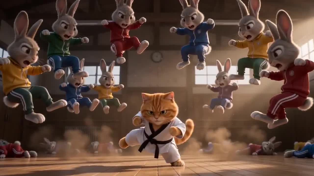 Seedance 2.0 Prompt: Marvel Martial Arts with Cat & Rabbits
