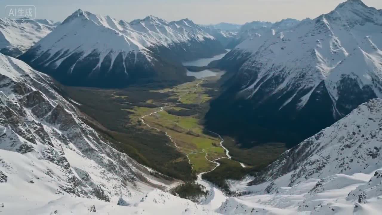 Seedance 2.0 Prompt: Explorer Discovers Hidden Valley in Snow
