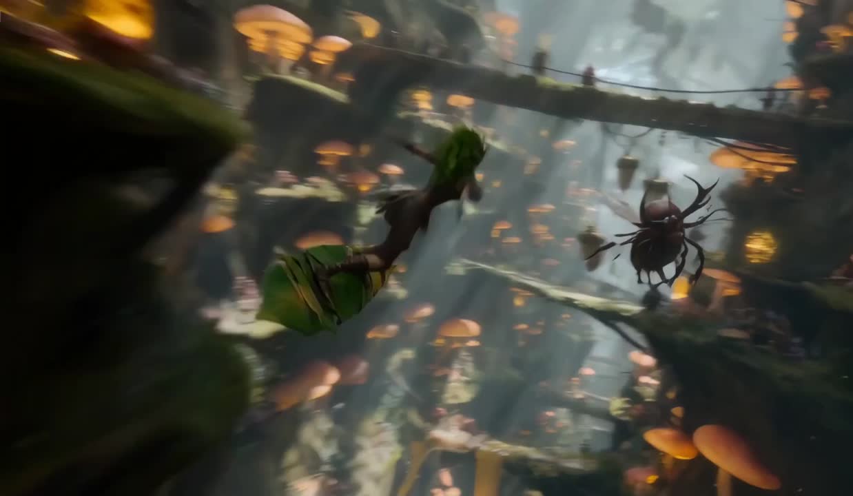 Seedance 2.0 Prompt: Fae-Ranger in World Tree Bazaar
