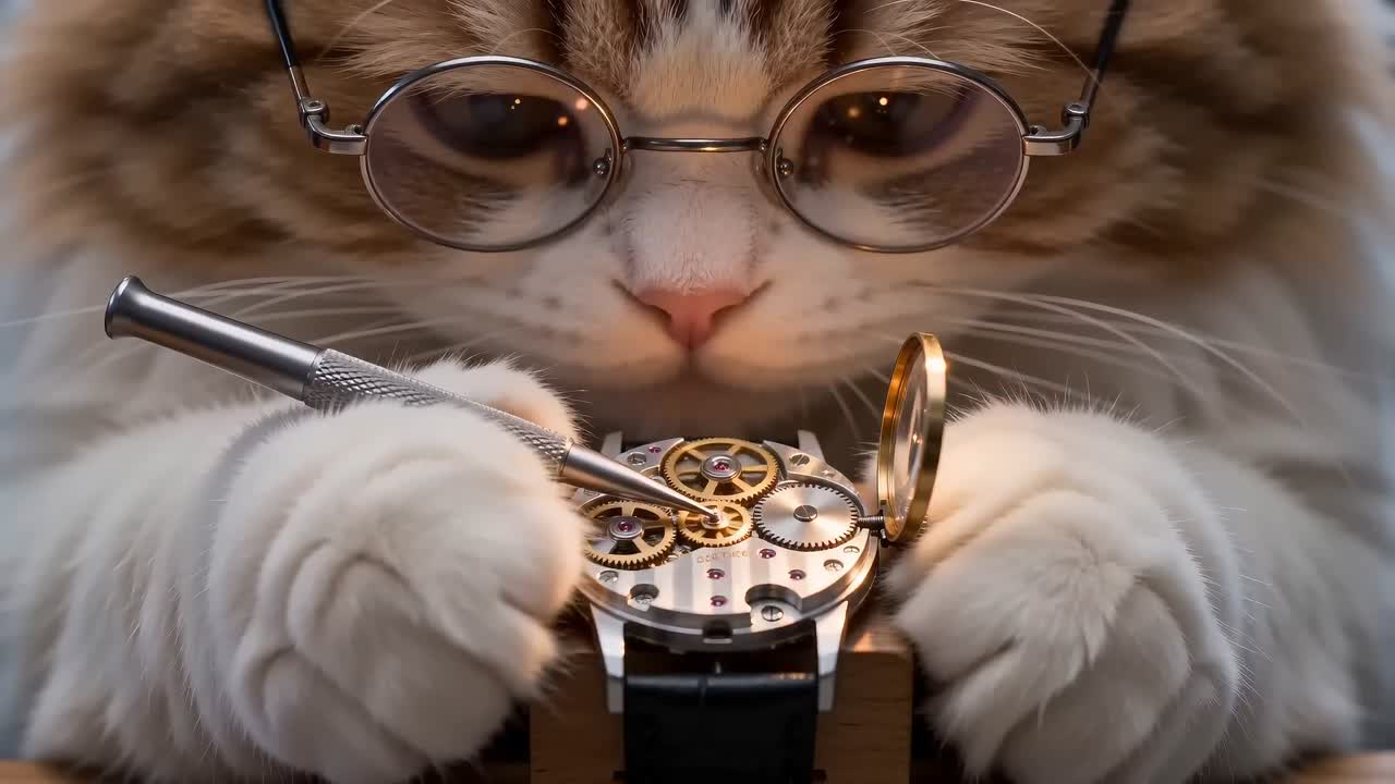 Seedance 2.0 Prompt: Fluffy Cat Watchmaker Video Generation