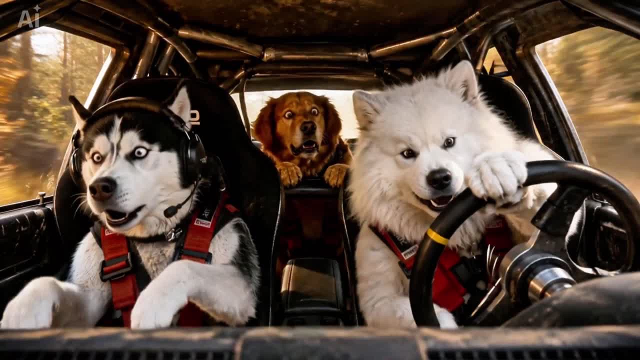 Seedance 2.0 Prompt: Funny Dog Rally Racing Team