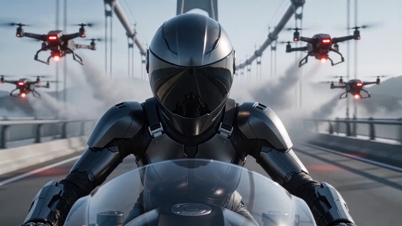 Seedance 2.0 Prompt: Futuristic Motorcycle Chase Above Clouds