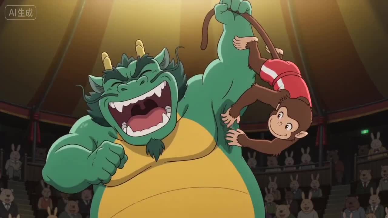 Ghibli Style Dragon vs. Monkey Wrestling Match - Seedance 2.0 Prompt