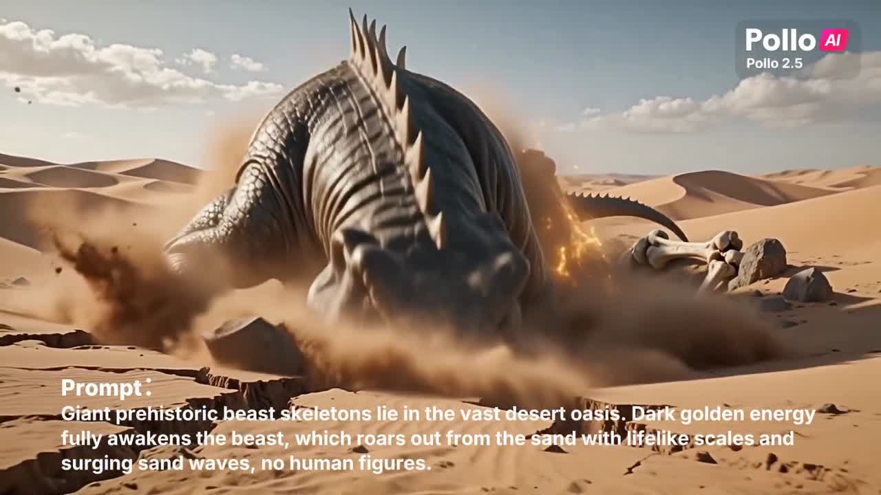 Seedance 2.0 Prompt: Giant Prehistoric Beast Roars in Desert