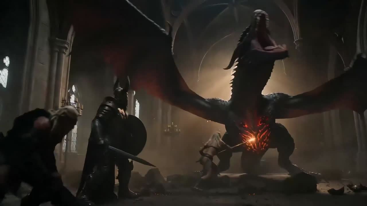 Seedance 2.0 Prompt: Epic Gothic Cathedral Dragon Battle Video