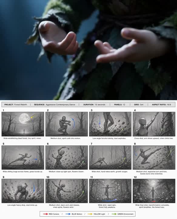 Seedance 2.0 Prompt: Cinematic Fantasy Dance Storyboard