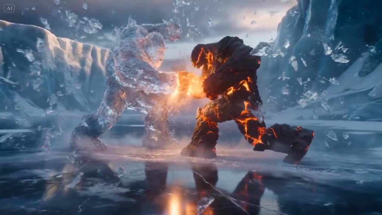 Seedance 2.0 Prompt: Ice Giant vs. Magma Titan Cinematic Battle